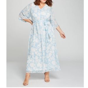 Lane Bryant Blue and White Floral Chiffon Maxi